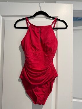 NWOT Ellen Tracy Watermelon Red Ruched One-Piece Swimsuit